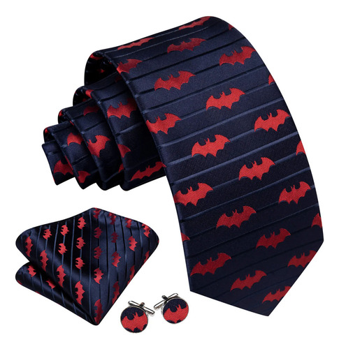 6210 Corbata Seda Negra Morada Batman Pañuelo Mancuernillas Color Azul Marino 6782