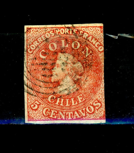 Sellos Postales De Chile. Primera Emisión, N° 7, Año 1855.