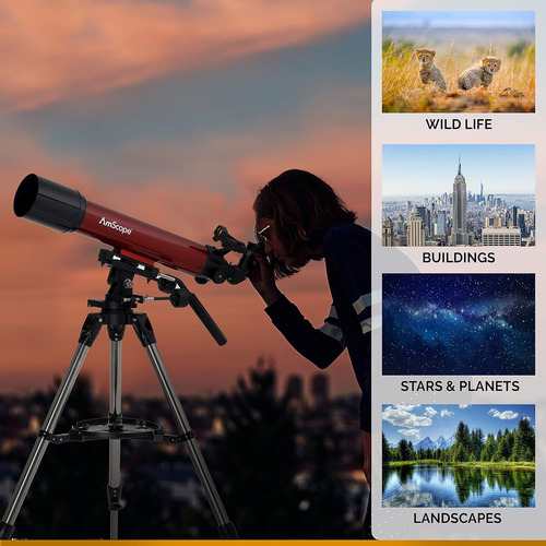 Telescopio Amscope Refractor Alt-az Con Trípode 102 Mm