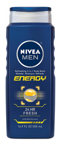 Nivea Men Energy 3 En 1 Body Wash - Ducha, Champú Y Refres.