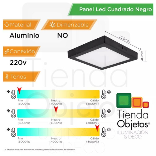Imagen 2 de 7 de Panel Led 18w Aplicar Cuadrado Negro Calido Frio 1500 Lumens