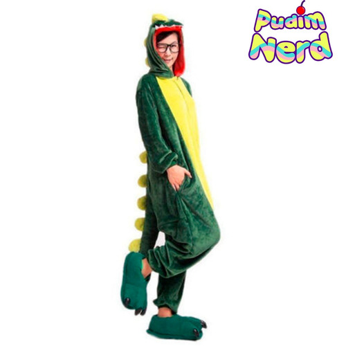 Dinossauro Verde Pijama Macacão Kigurumi - Pronta Entrega