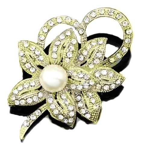 Broche Prendedor Mujer Flor Perla Plateado Regalo Fino