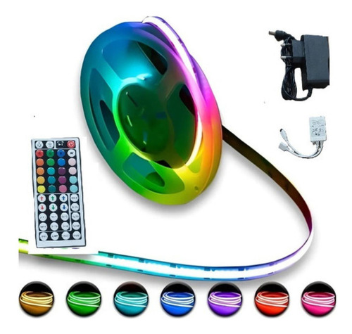 5m Fita Led Rgb 3528 Cob 12v 810leds/m Controle + Fonte