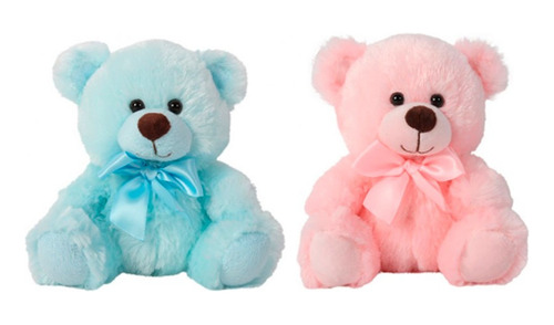 Peluche Oso Con Moño Rosa O Celeste 15cm 62250