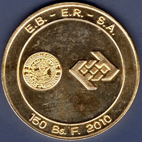 Moneda Medalla De Valor Facial 150 Bolívares 2010 Ucv Dorada