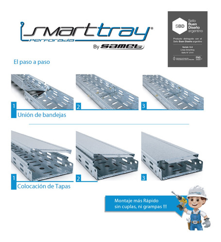Imagen 2 de 6 de Bandeja Portacable Smarttray Samet 100mm Ala 50 X 3 Metros