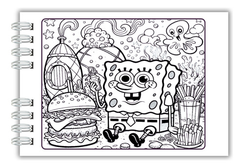 Livro De Colorir Bob Esponja - 50 Páginas Desenhos Diferentes Para Pintar Com Canetinhas Marca Texto - Capa Dura De Ótima Qualidade - Acompanha Acetato