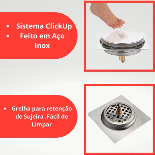 Ralo Click Inteligente P/ Banheiro Inox Veda Cheiro 10x10 Cm