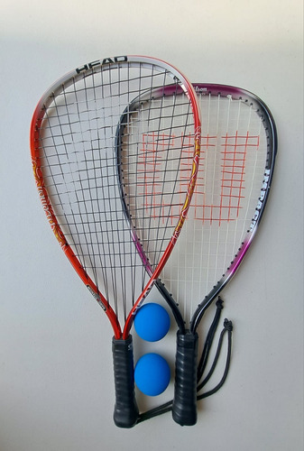 Set De Dos Raquetas De Racketbol Wilson Y Head Con Pelotas Lila/negro 3 5/8 (Usado)