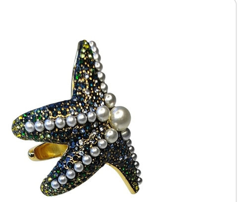 Anillo Swarovski Estrella De Mar Con Baño De Oro.