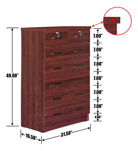 Better Home Products Cindy Cómoda De Madera Con 7 Cajones