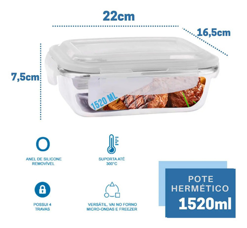 Pote Com Tampa Hermética Vidro 1.520ml Quality House Prático