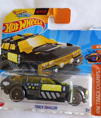 Auto Hot Wheels Español Track Dwagon Nuevo Esc 1, 64 7 Rdf1 Negro Ploteado Con Vidrios Amarillos El Ploter Amarillo Dice 009x
