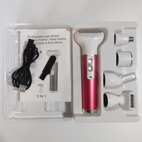 Maquinilla De Afeitar Eléctrica Para Mujer, 5 En 1 Anfoos Color Rosa Y Blanco