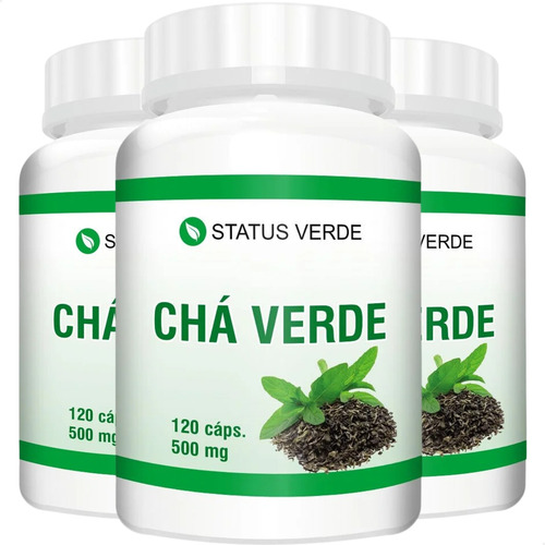 3 Potes Chá Verde Diurético 100% Natural Kit 360 Cáps - Status Verde