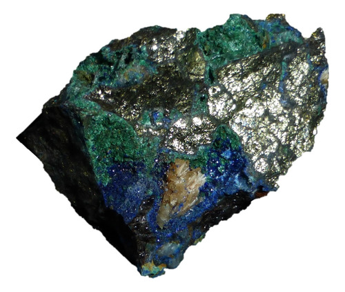 Mineral De Colección Azurita Con Malaquita En Calcopirita