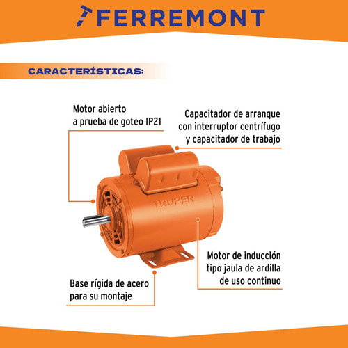 Motor Eléctrico Monofásico 1 1/2 Hp, Truper 102312