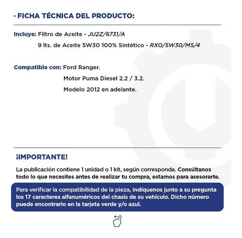 Kit Filtro De Aceite + Aceite 5w30 9 Lts Ford Ranger 2.2 3.2
