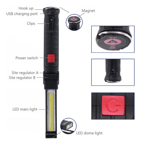 Linterna Portátil, Usb, Led, Plegable, Recargable, Work S