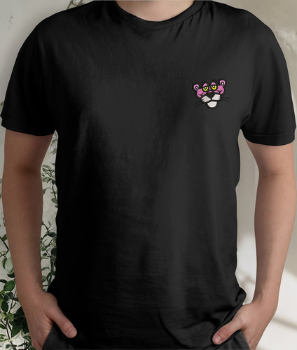 Playera Algodón Bordado Pantera Rosa Rostro Panther Pink