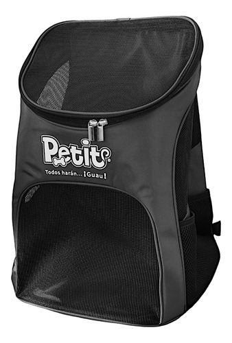 Mochila Transportadora Para Mascotas Color Negro Marca Petit