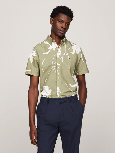 Camisa Tropical Verde De Manga Corta Hombre Tommy Hilfiger