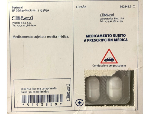 Zebinix Acetato De Eslicarbazepina 800mg 30 Tabletas Europea