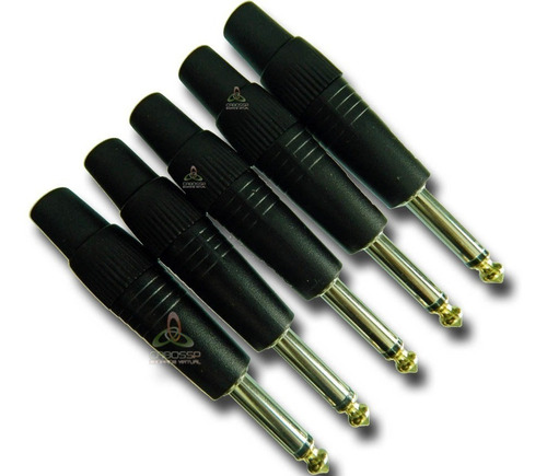 Imagem 3 de 8 de Kit 5 Conectores Plug P10 6,35mm Mono Preto Hjh