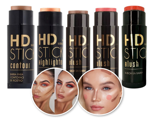 Stick Hd Blush Contour Barra Contorno Iluminador Set Katalia