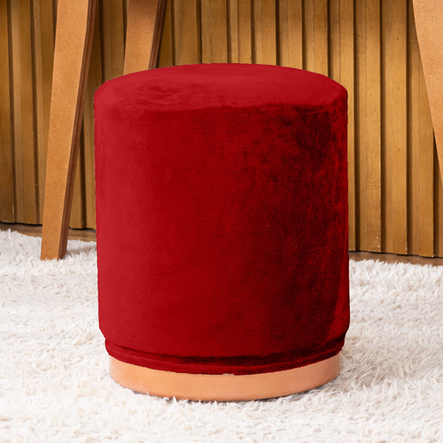 Capa Para Puff Redondo Grande Avulsa Em Veludo Com Elástico Cor Vermelho