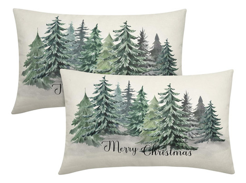 Juego De 2 Fundas De Almohada Lumbar 30 X 50 Cm Árbol Navida