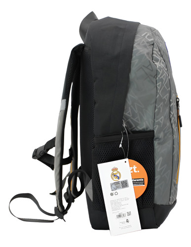 Mochila Escolar Fc Real Madrid Original De Truzt Negro/gris Liso