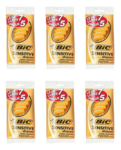 Aparelho De Barbear Bic L7p5 Sensitive Shaver - Kit Com 6un