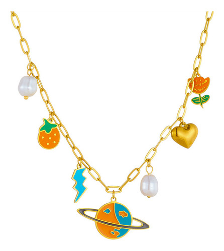 Collares De Acero Inoxidable Planet Enamel Para Mujer