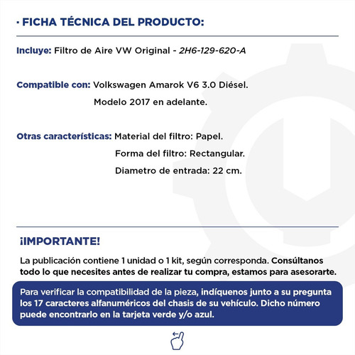 Imagen 2 de 9 de Filtro De Aire Amarok V6 3.0l. Diesel Vw Original