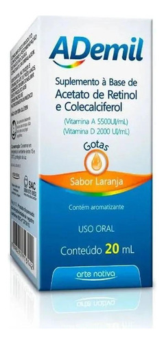 Ademil Gotas 20ml Laranja - Vitamina A + D - Suplemento
