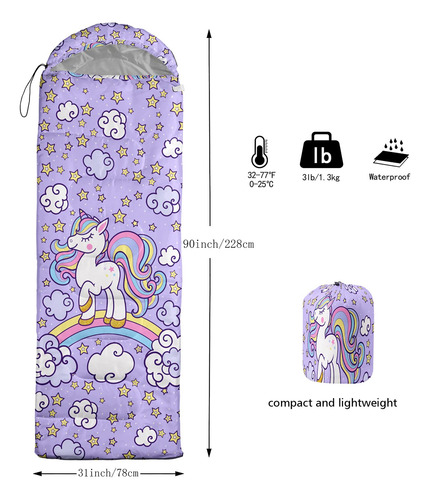 Saco De Dormir Unicornio Ligero Y Cálido Para Niños Y Niñas B-unicornio Ubicación De La Cremallera
