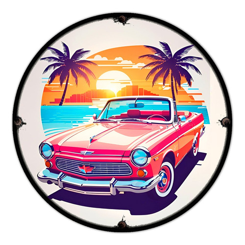 #909 - Cuadro Decorativo Vintage Auto Playa Mar California