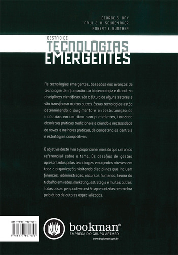 Gestão de Tecnologias Emergentes: A Visão da Wharton School, de Day, George S.. Editorial Bookman, capa mole em português, 2003