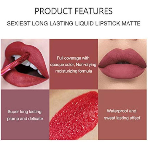 Set De Maquillaje De Lápiz Labial Líquido Mate De 6 Piezas