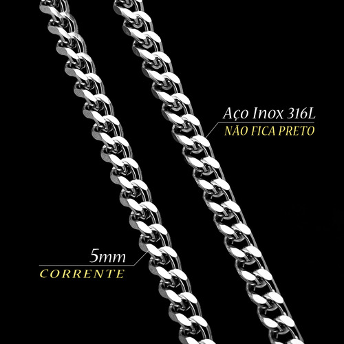 Corrente Colar Placa Leão Judá Masculino J-1440 Aço Inox Cor Prata