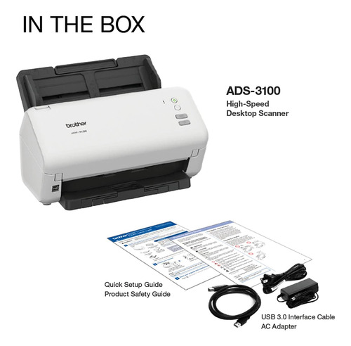 Escáner Brother Ads-3100 1200 Ppp Dúplex Usb 3.0. Escaner Blanco