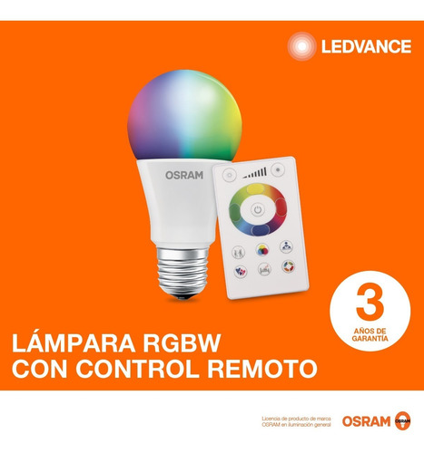 Imagen 3 de 10 de Lámpara Led Osram Rgbw Dimm C/ctrol Remoto X 3 Unidades E27