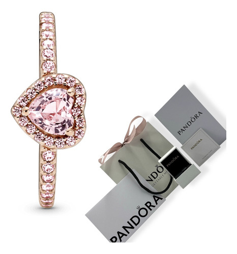 Anillo Pandora Baño Oro Rosa 14k Corazón Rosa, Original Rosa 5