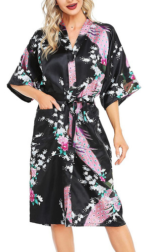 Batas De Satén Tipo Kimono Bata Tipo Kimono Con Flores De