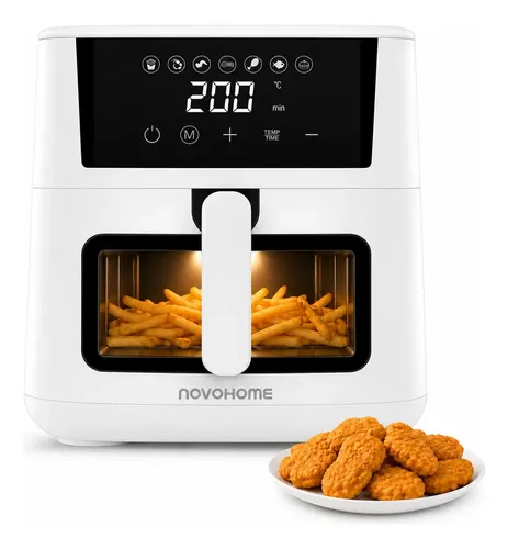 Freidora de Aire Novohome 4.5 Litros Airfryer Display Pantalla Digital Sin Aceite 1200w Color Blanco