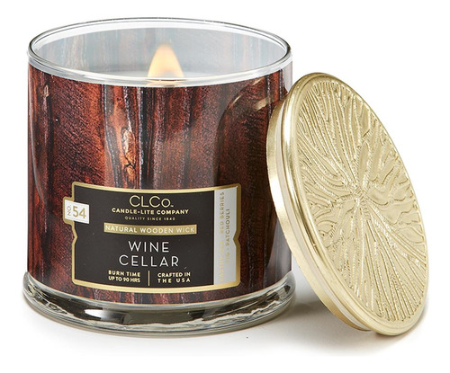 Vela 14 Oz Tapa Dorada Pabilo En Madera Wine Cellar Candle L