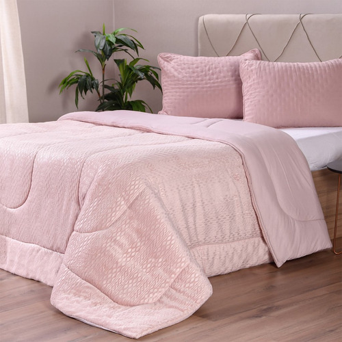 Coberdrom Duetto Plush Casal Malha 100% Algodão 200x220cm Cor Rosa Pó