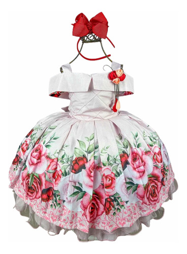 Vestido Rosa Bebe Floreado Glamouroso Para Niña